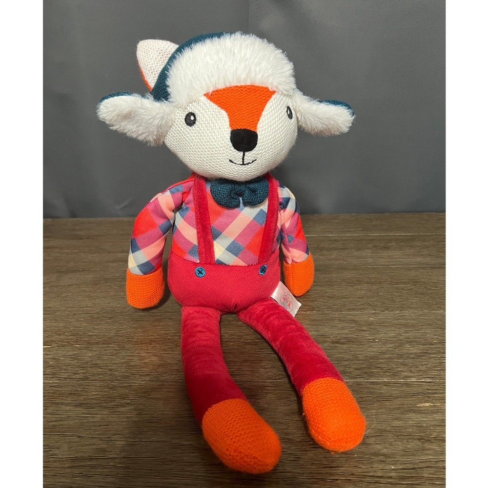 Spark Create Imagine Fox Plush Stuffed Animal Plaid Shirt Suspenders Knit